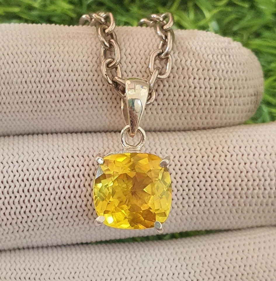 Natural 23 Ct Yellow Sapphire Cushion Cut 925 Solid Silver Pendant Gemstone