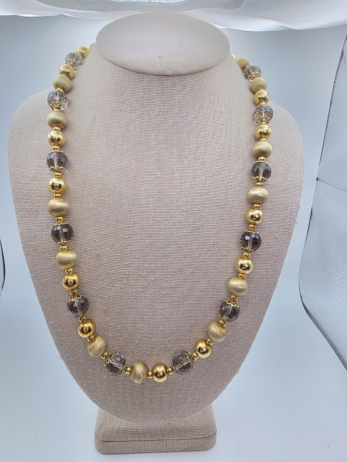 Veronese Italy Silver 925 Golden Plated Clad Smoky Quartz Bead Necklace 24″
