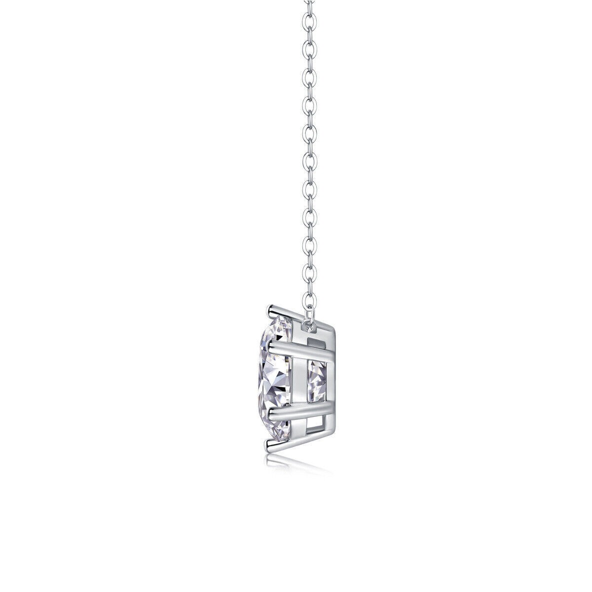 Round Cut Solitaire Shine Moissanite Pendant Rolo Necklace 925 Sterling Silver