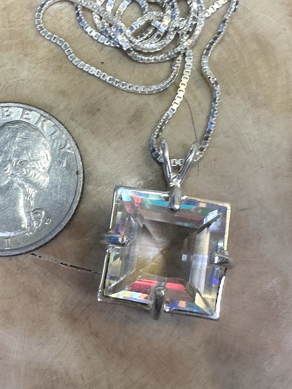 Lovely Rainbow Mystic Quartz Lab Created 14 Ct 925 Silver Necklace 20 In