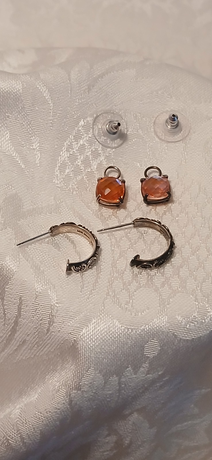 925 Lori Bonn Beaded Mini Hoop, Dangle, Multi-faceted, Orange Pierced Earrings