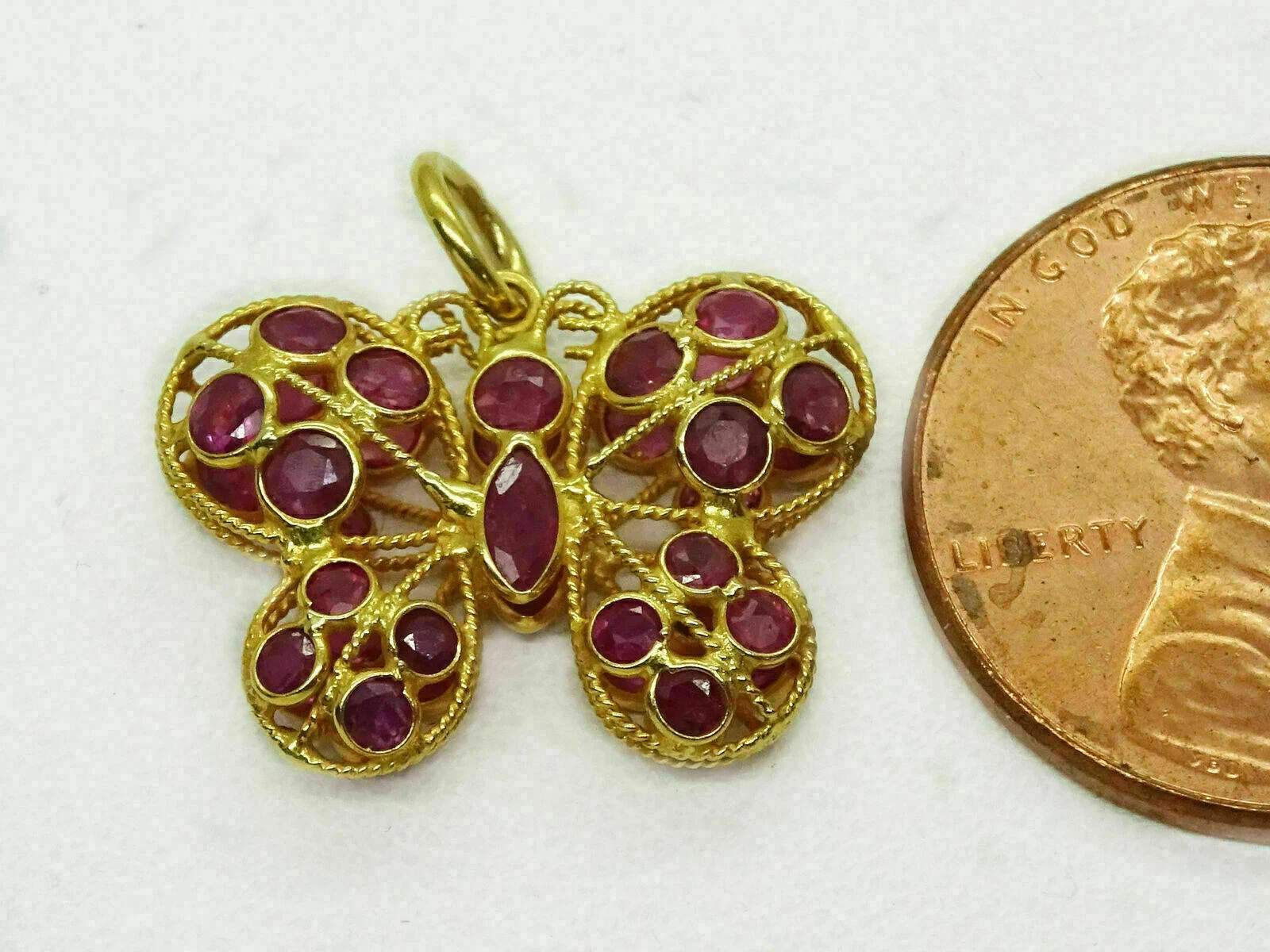 2Ct Round Cut Red Ruby Butterfly Women’s Pendant 14K Yellow Gold Over Free Chai