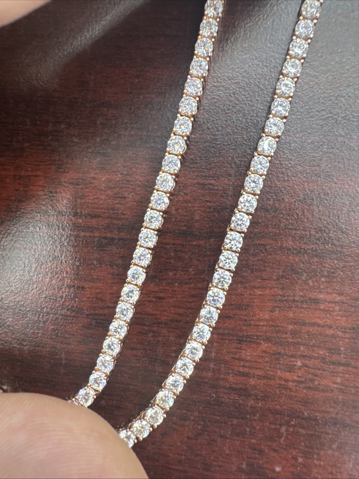 MOISSANITE Tennis Chain Real 925 Silver Yellow Rose Gold Plated Necklace