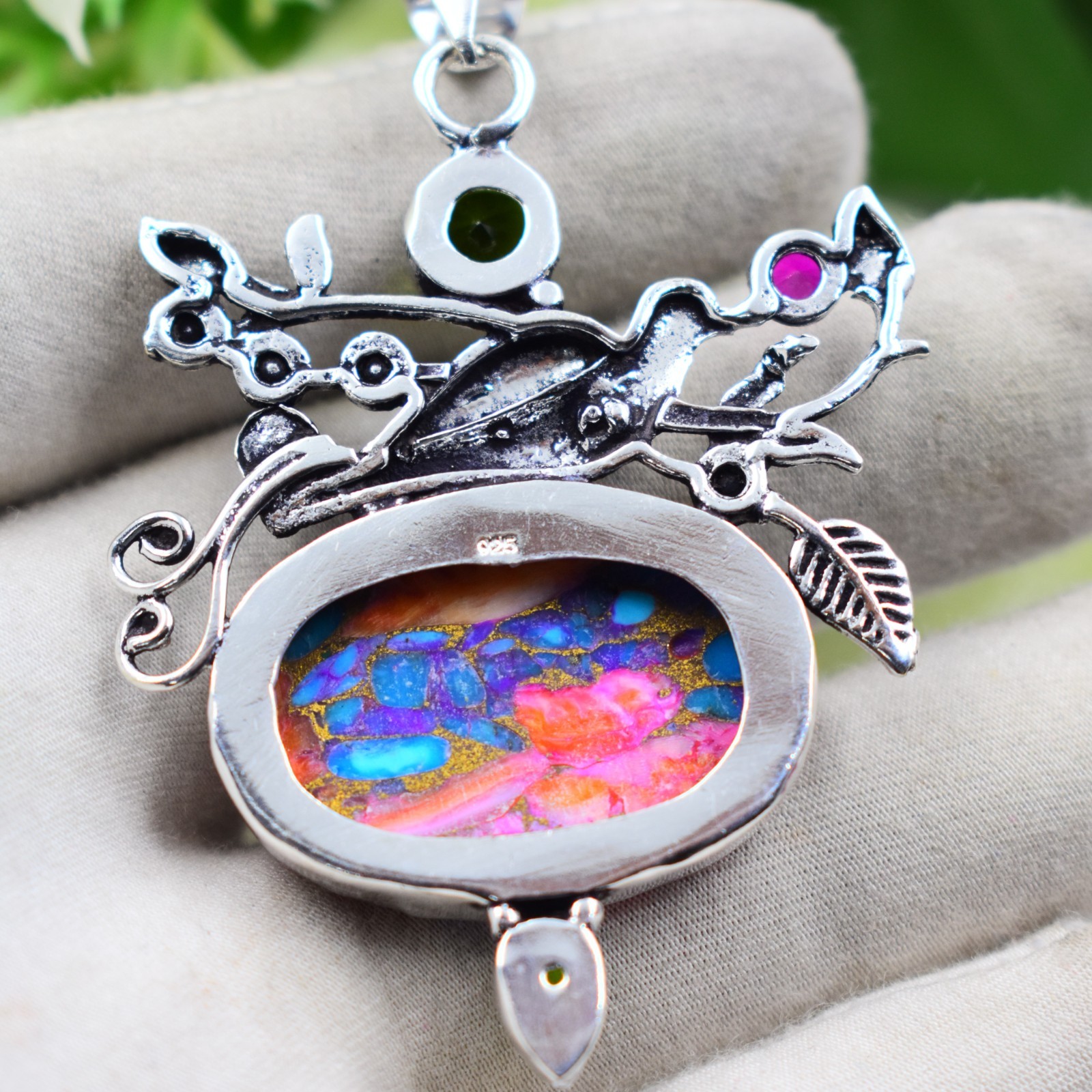 Oyster Turquoise Gemstone Handmade 925 Sterling Silver Jewelry Pendant Sz-2.25″