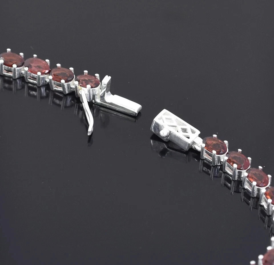 20TCW Oval Cut Lab Created Red Garnet Tennis Necklace 925 Sterling Silver