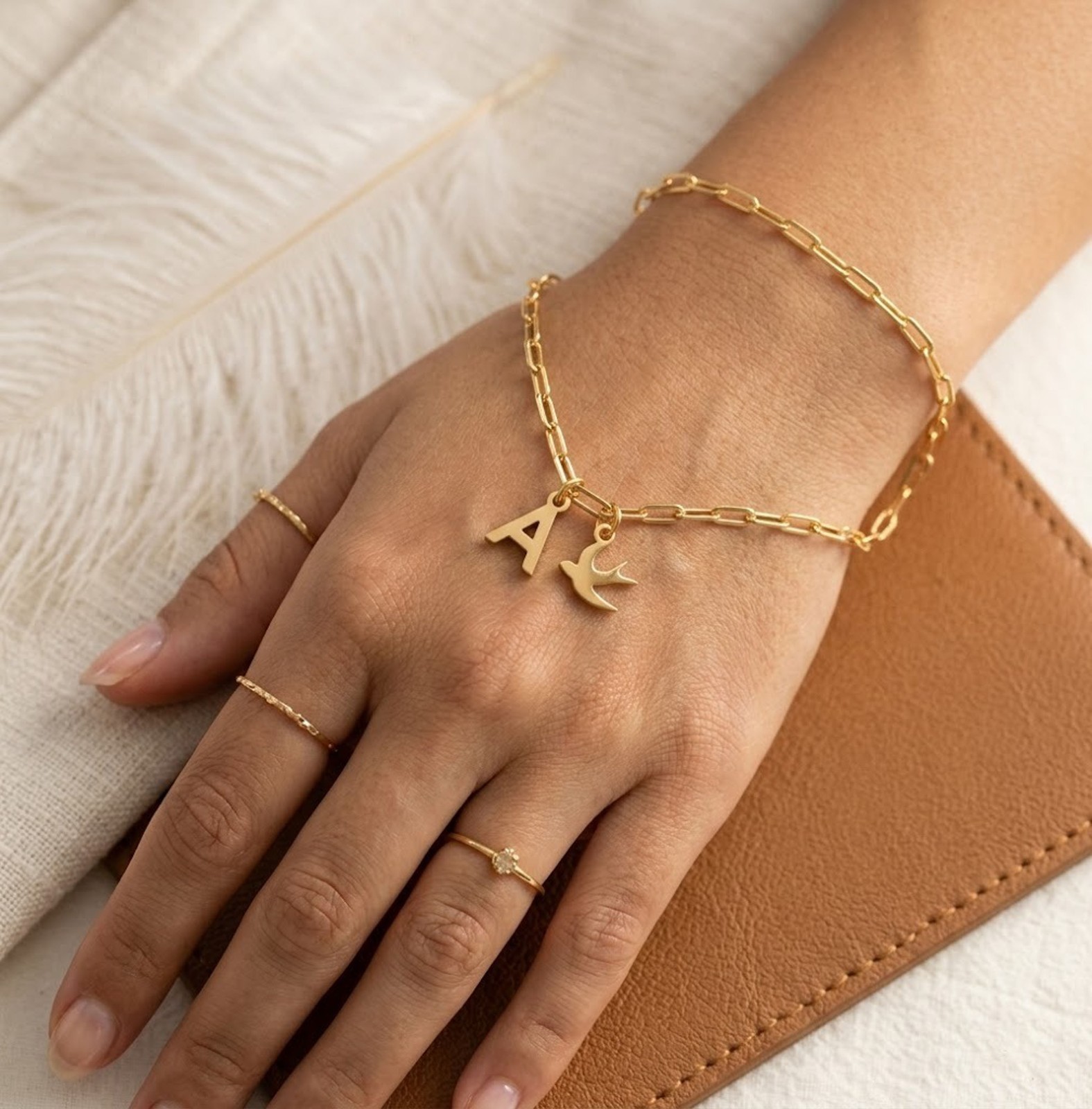 A Initial Bird Charm Gold Tone Pendant Necklace | 925 Sterling Silver Jewelry