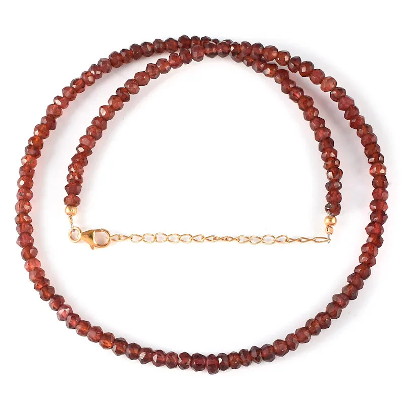 Natural Red Garnet Beaded Necklace 18″ 925 Sterling Silver Handmade Birthstone