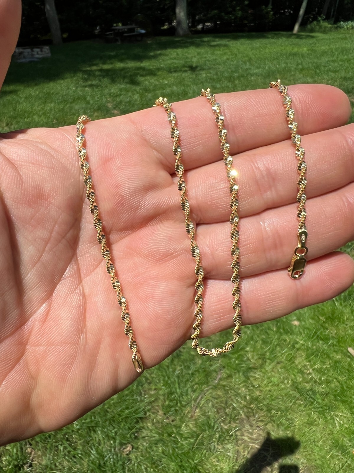 925 Sterling Silver Real 14k Gold Plated 2.5mm Singapore Rope Chain Necklace