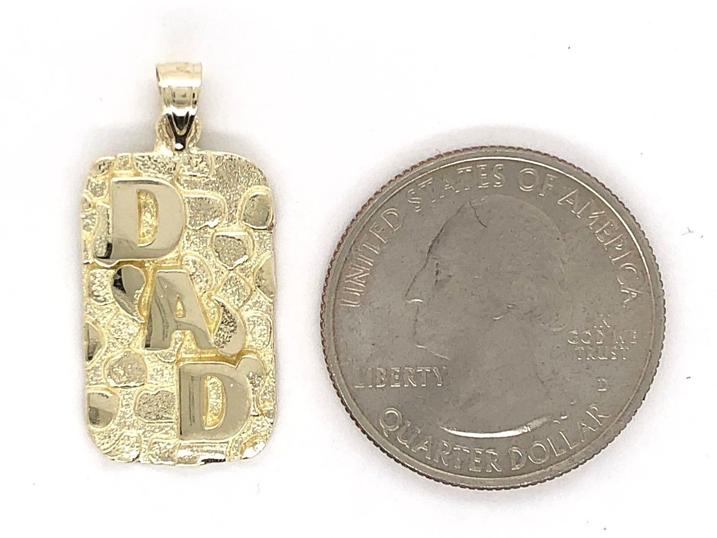 10k Yellow Gold Solid DAD Nugget Pendant Rectangle Charm 2.7 grams