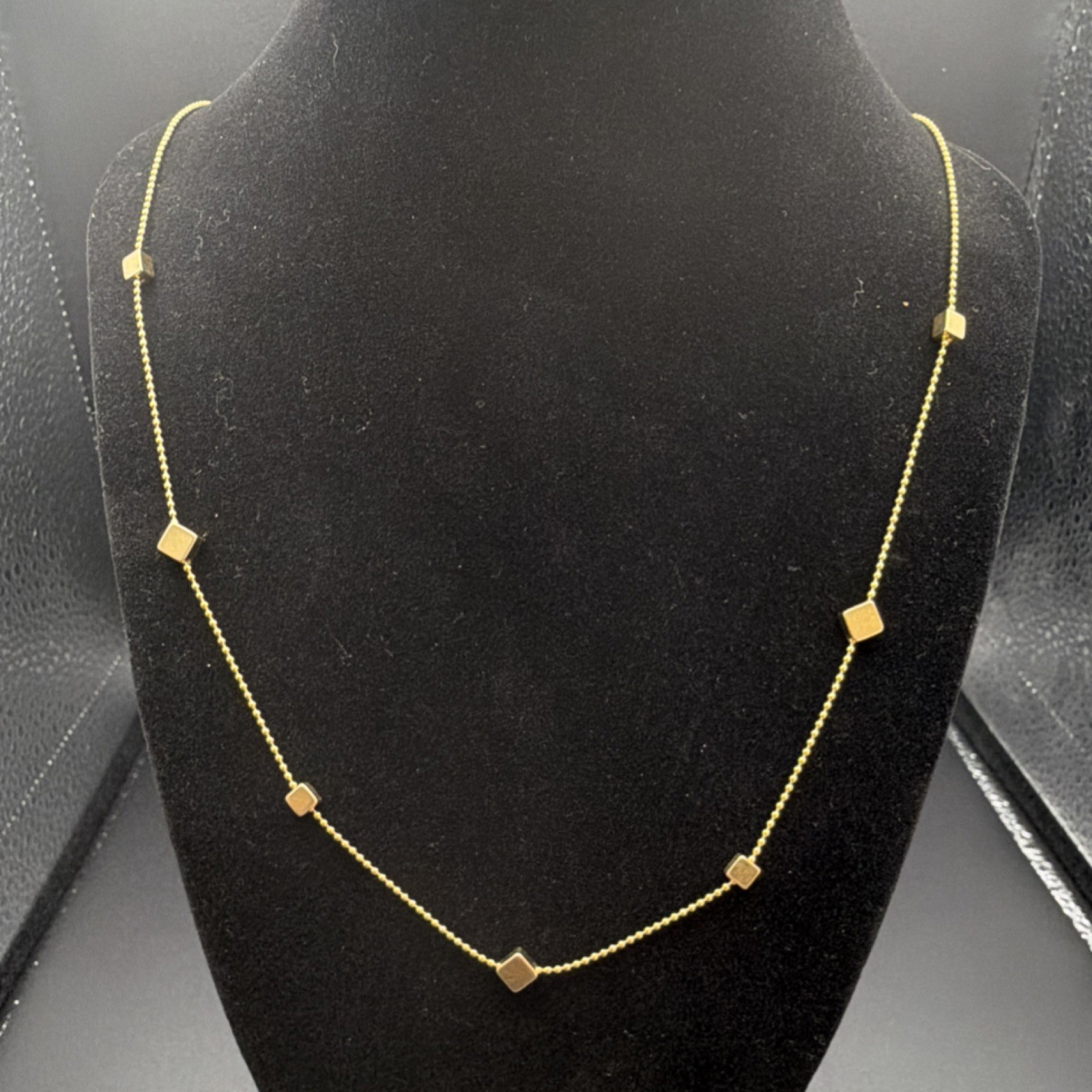 202. Gold Tone Station Necklace, Ball/Bead Chain, Lobster Clasp, Jewelry