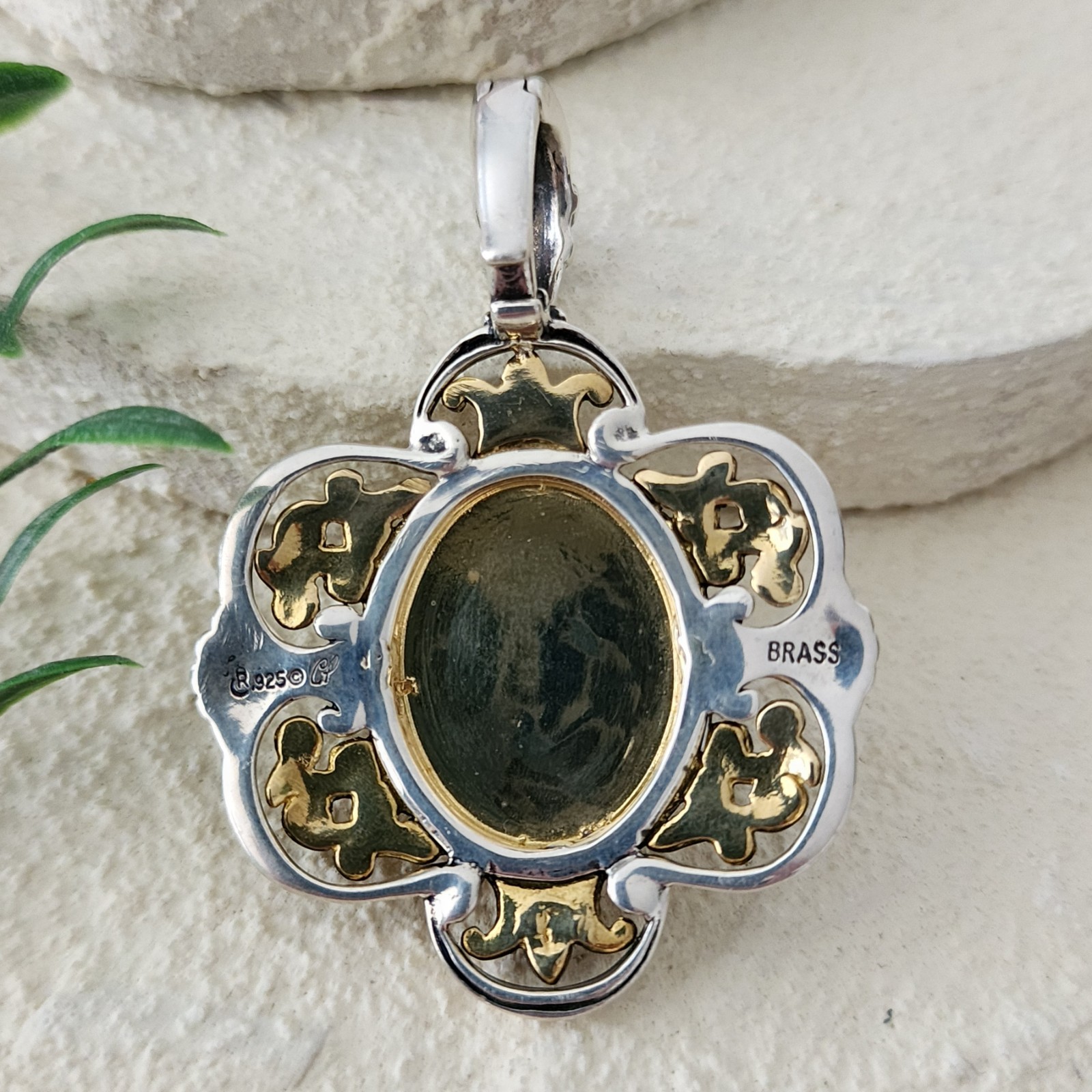 Carolyn Pollack 925 Sterling Silver & Brass Labradorite 2.25″ Enhancer Pendant