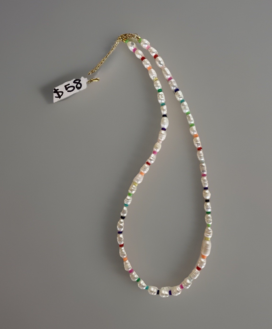 Adjustable Freshwater Baroque Pearl Necklace, Multi-Color Spacers 16″ – 18-1/4″