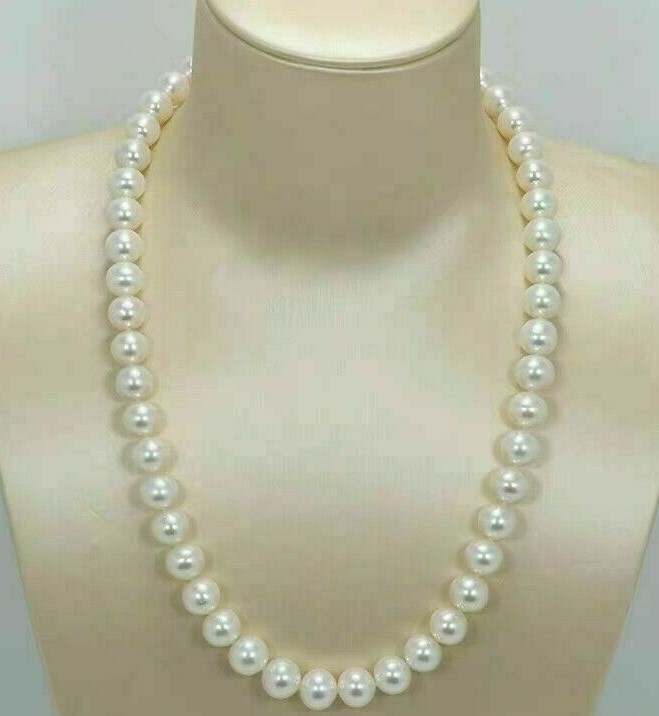 AAA Japanese Akoya 11-10 mm white pearl Necklace 14K Yellow Gold clasp