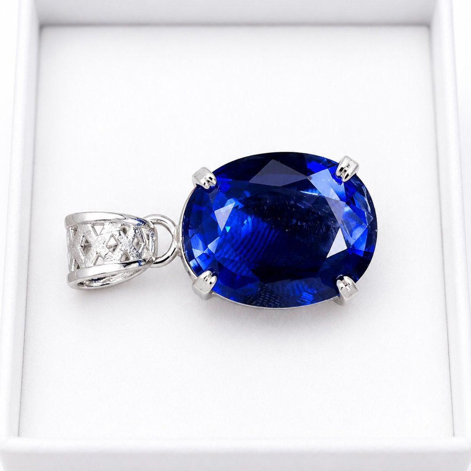 34.11 Ct Natural GIE Certified Blue Sapphire Oval Cut Pendant 925 MR Gemstone A+
