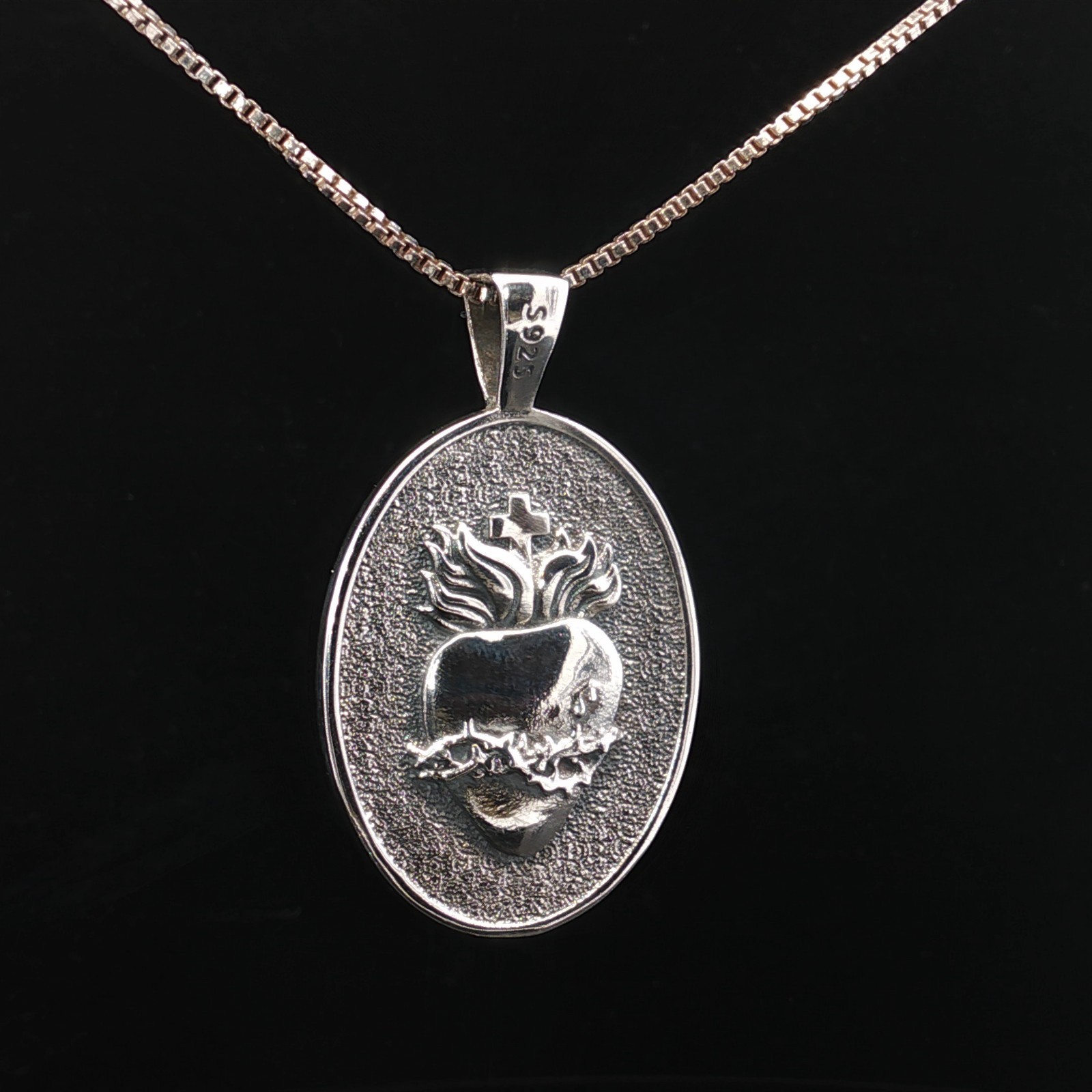 925 Sterling Silver Sacred Heart & Divine Mercy Sterling Silver Medal Necklace