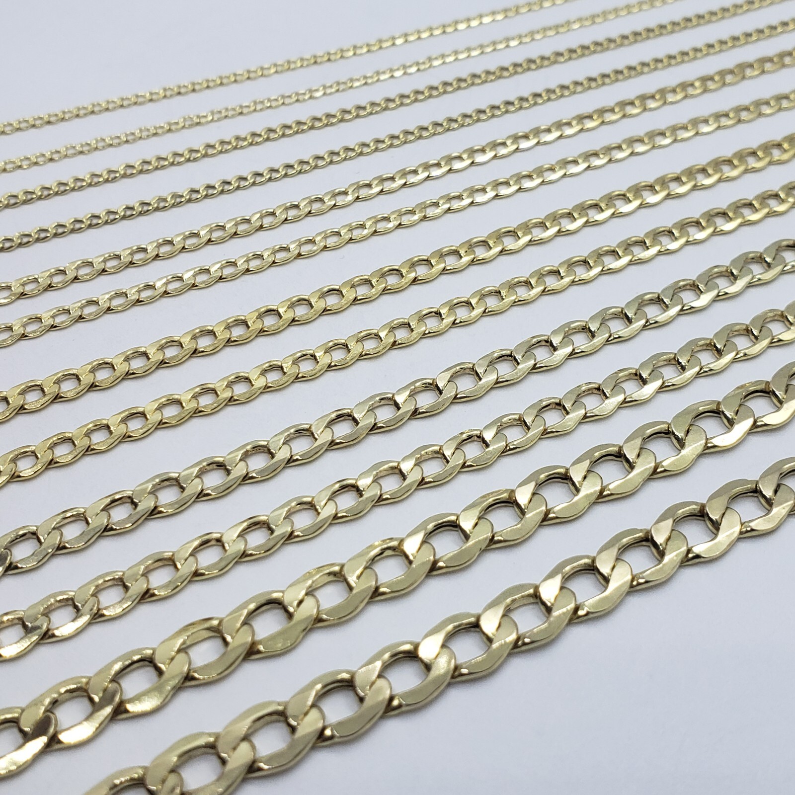 10K Yellow Gold Hollow Cuban Curb Chain Link Necklace Bracelet 3.5mm 4.5mm 7~30″