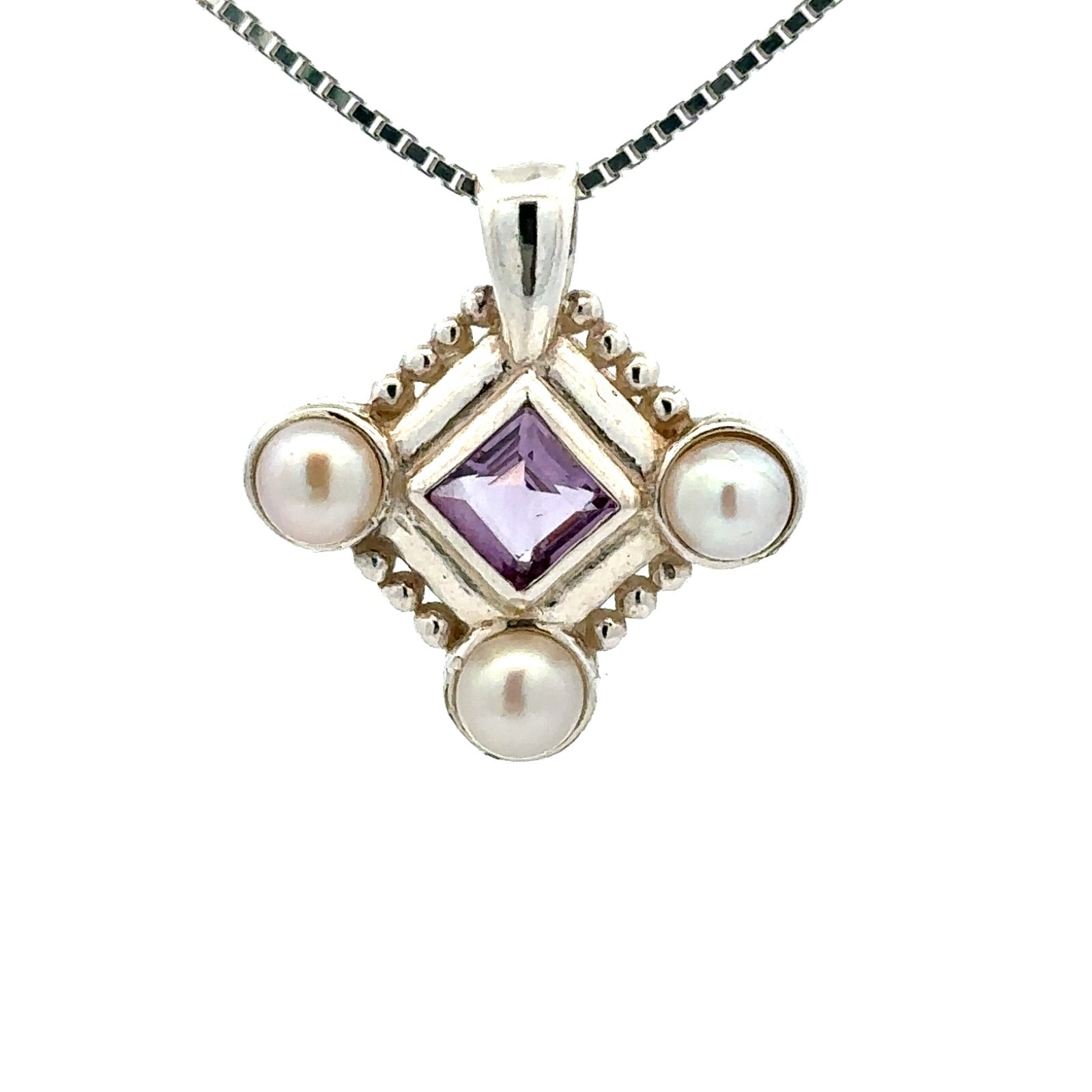 Sterling Silver Amethyst And Freshwater Pearl Pendant (7/8 x 7/8 Inch)
