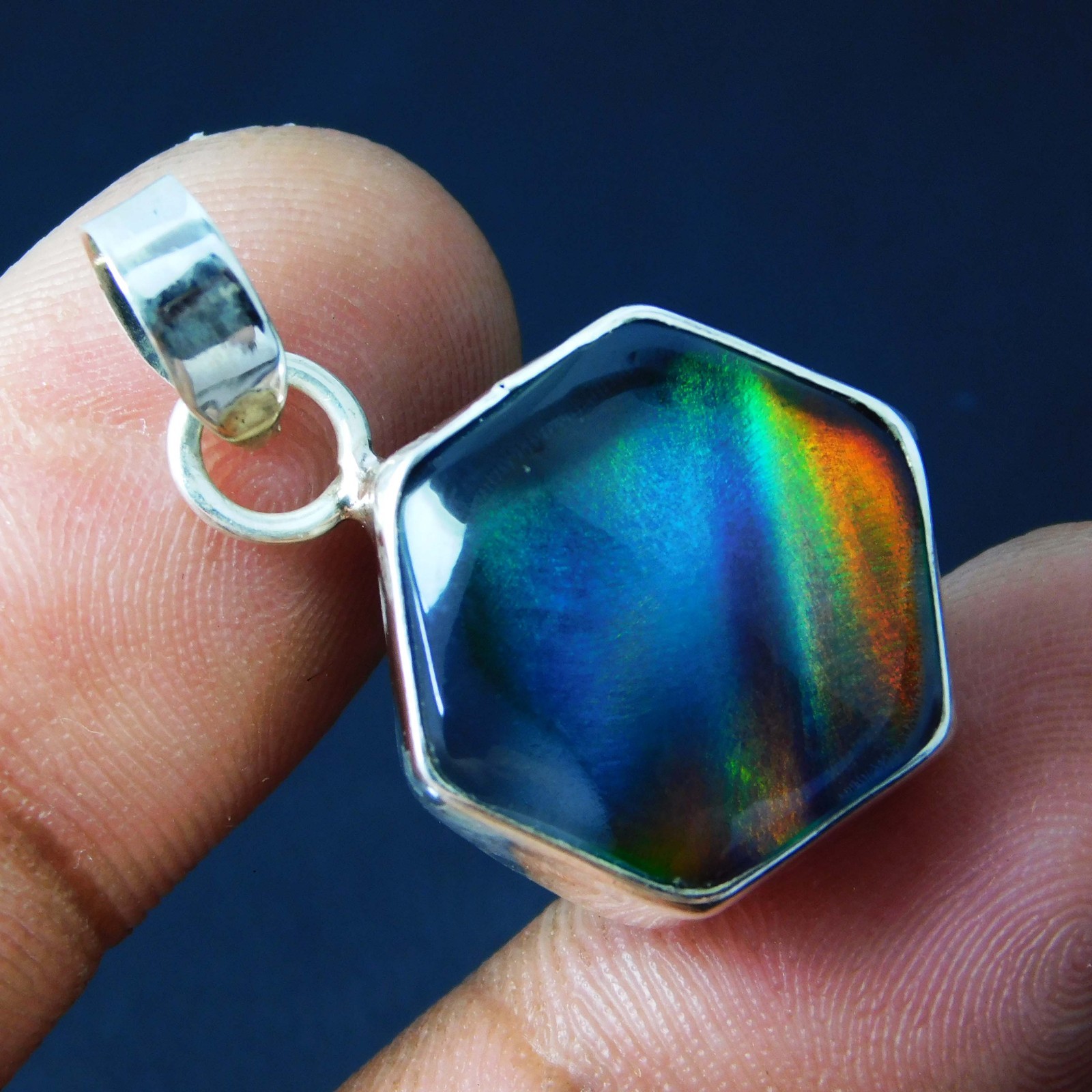 Certified 17.10 Ct Natural Aurora Opal Hexagon 925 Silver Pendant Jewelry Gift