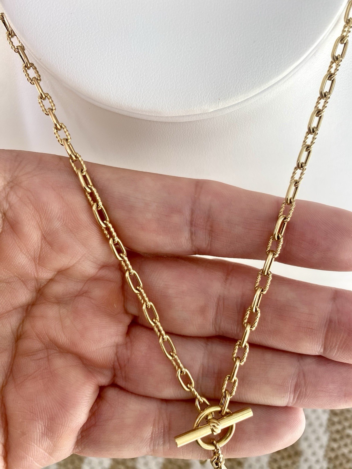 David Yurman 18K Gold Madison Necklace 3mm 17” Toggle 3 Ring Amulet Holder $4400