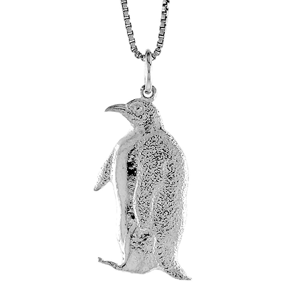 925 Sterling Silver Solid Large Penguin Pendant 1 1/32 Inch (26mm) Tall