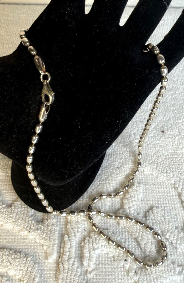 Sterling Silver 4mm Rice Bead 18″ Necklace made in Italy