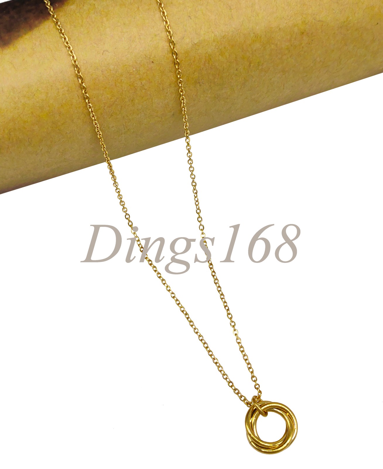Genuine 18K Yellow Gold Filled Shiny 16″+2″ Necklace Chain + Three Rings Pendant