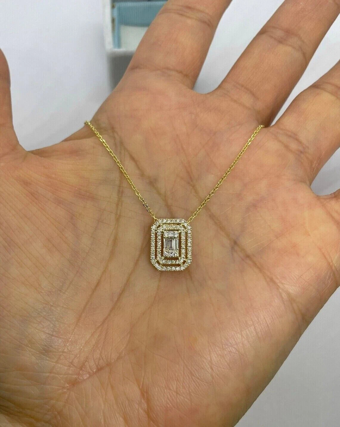 1.10Ct Baguette Diamond Cluster Pendant 14K Yellow Gold Plated 18″ Free Chain