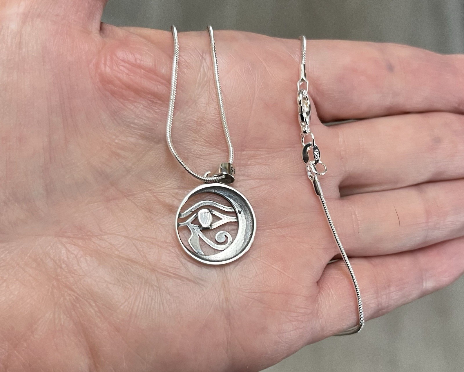 Sterling Silver Eye Of Horus Genuine Turquoise Pendant Necklace 18”Unique 🩵🌹