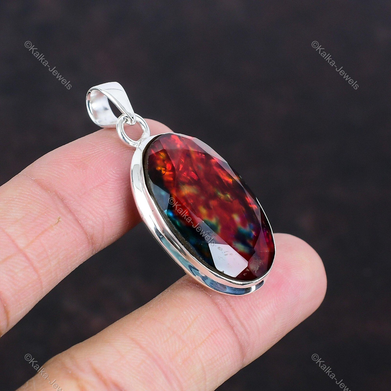 Natural Ammolite Gemstone Indian Jewelry 925 Sterling Silver Pendant For Women