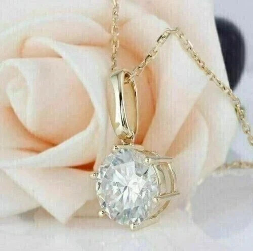 3Ct Round Lab-Created Diamond Solitaire Pendant Chain 14k Yellow Gold Plated