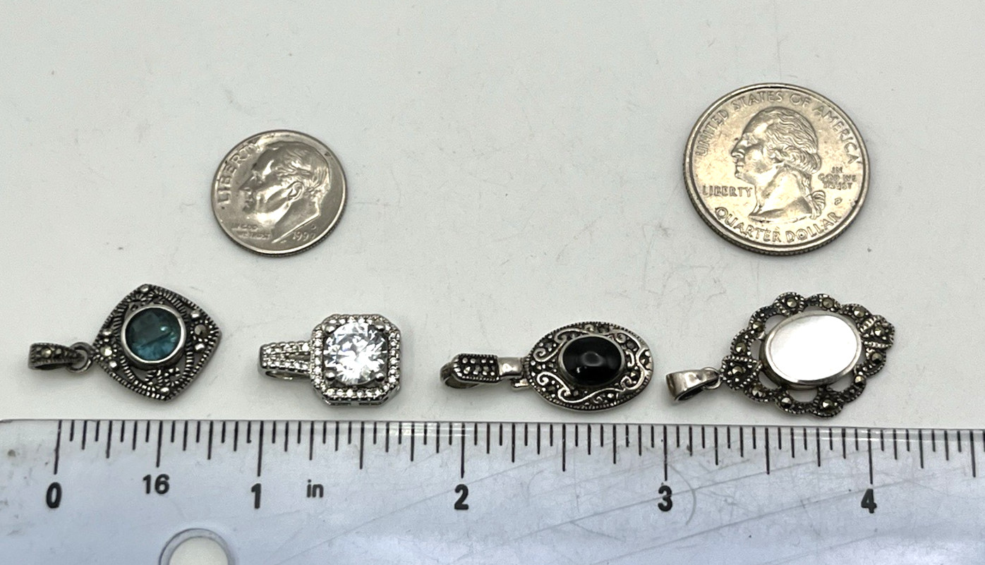 4 UPSCALE MARCASITE PAVE PENDANT Lot Black ONYX MOP Sterling Silver 925 POSH