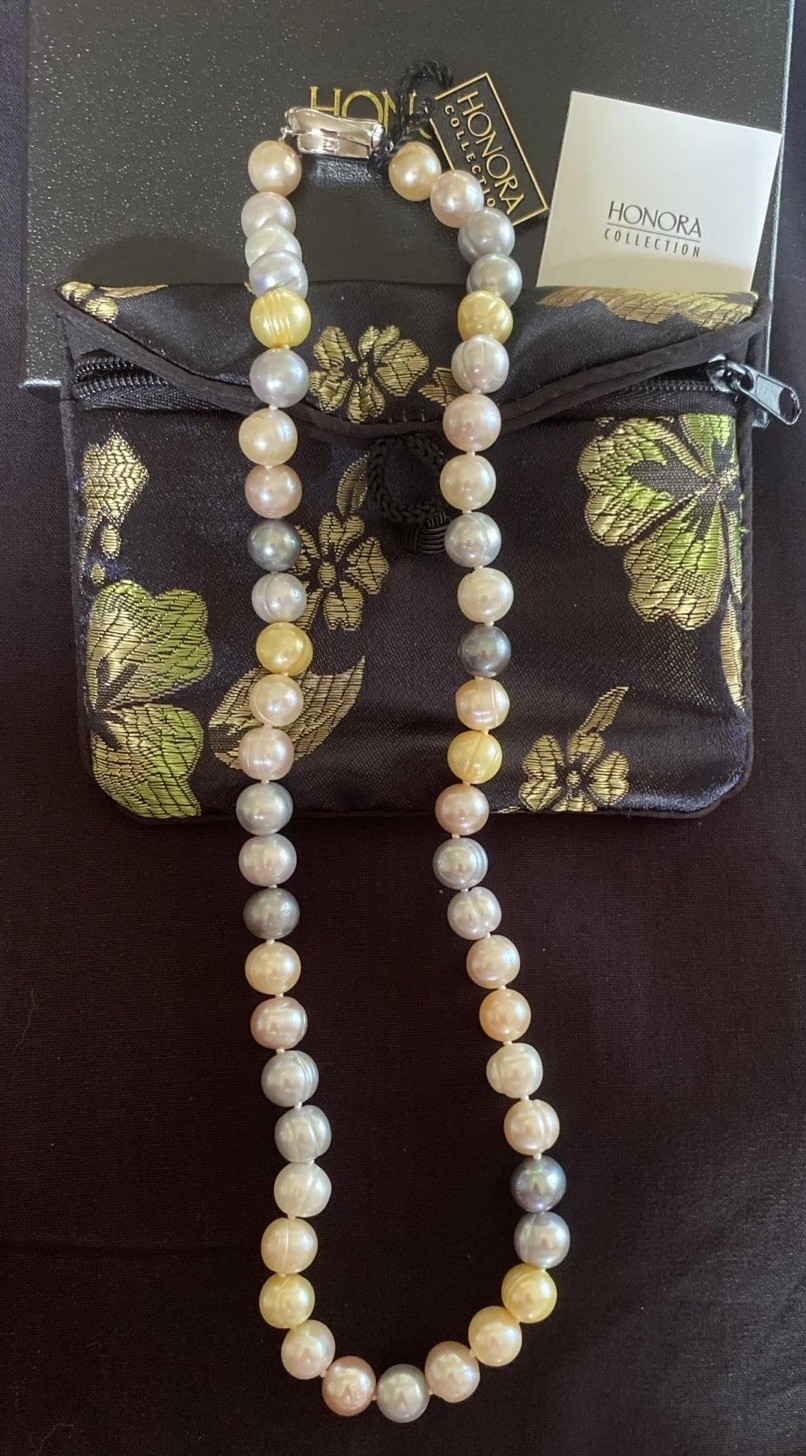 NIB Honora Sterling Silver Ming Spring Colors Cultured Pearl Strand Necklace 18”