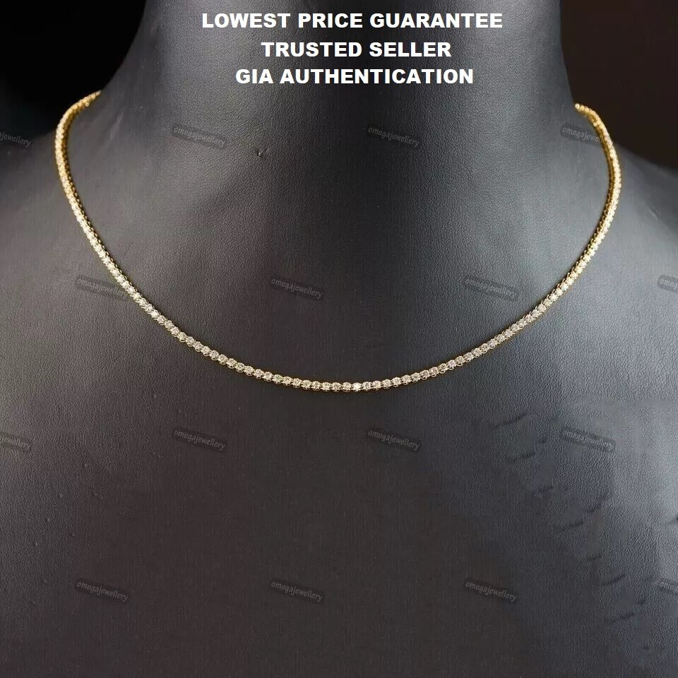 *US SELLER* G-H/VS 4.50CT Natural Diamond Tennis Necklace 14K Yellow Gold 18″