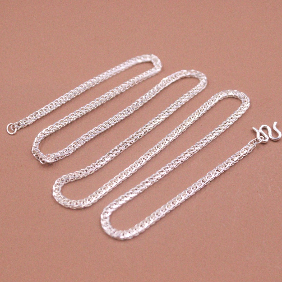 Pure Silver 999 Chain 2mm Width Wheat Link 20inch Sweater Necklace Stamp 足银999