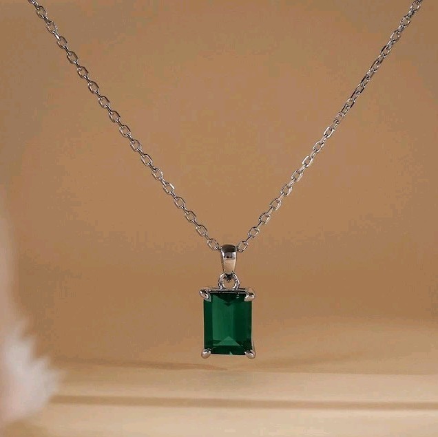 Emerald Necklace | May Birthstone | Emerald Cut Gemstone pendent