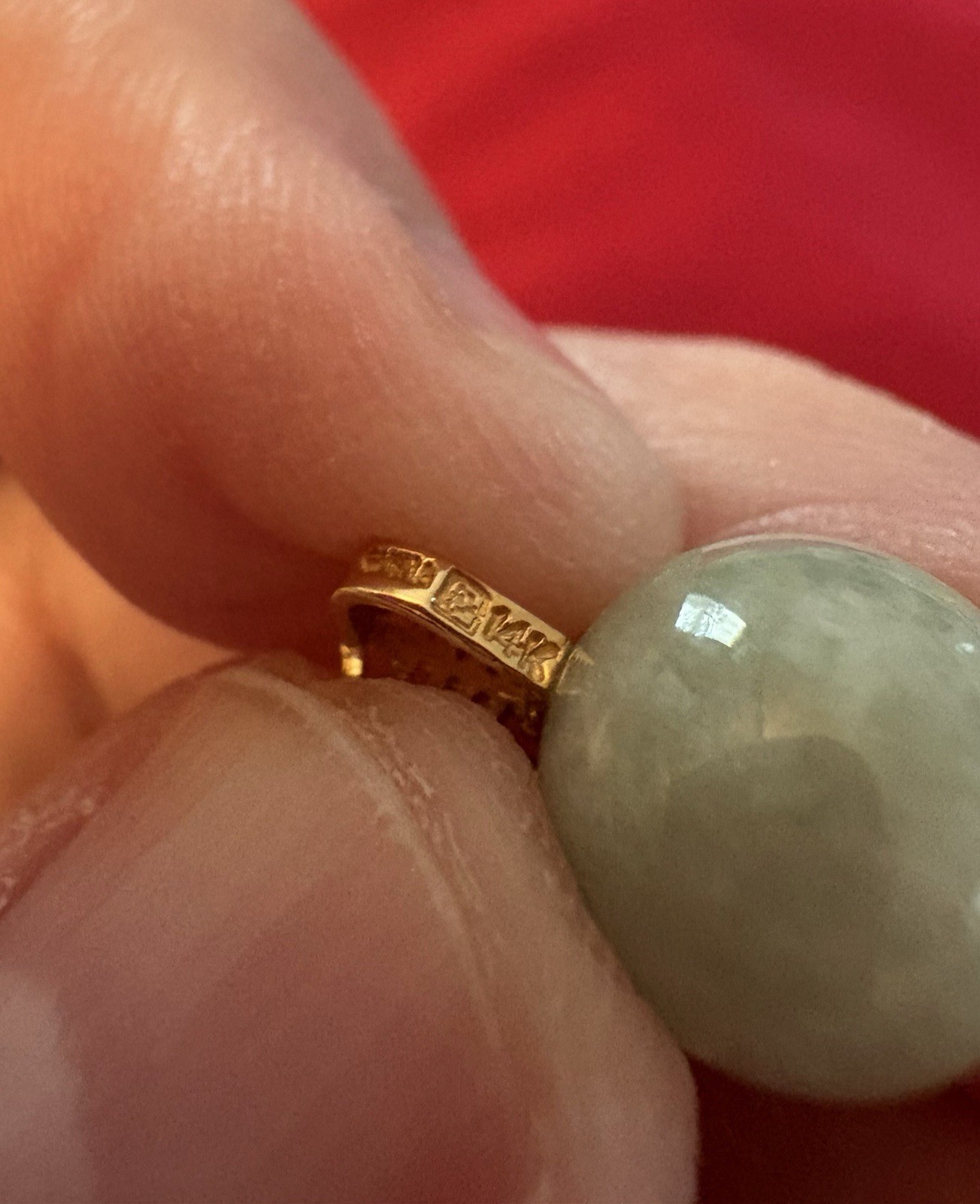 14k Yellow Gold Chinese Character Green Jade 10mm Ball Pendant Sphere Round