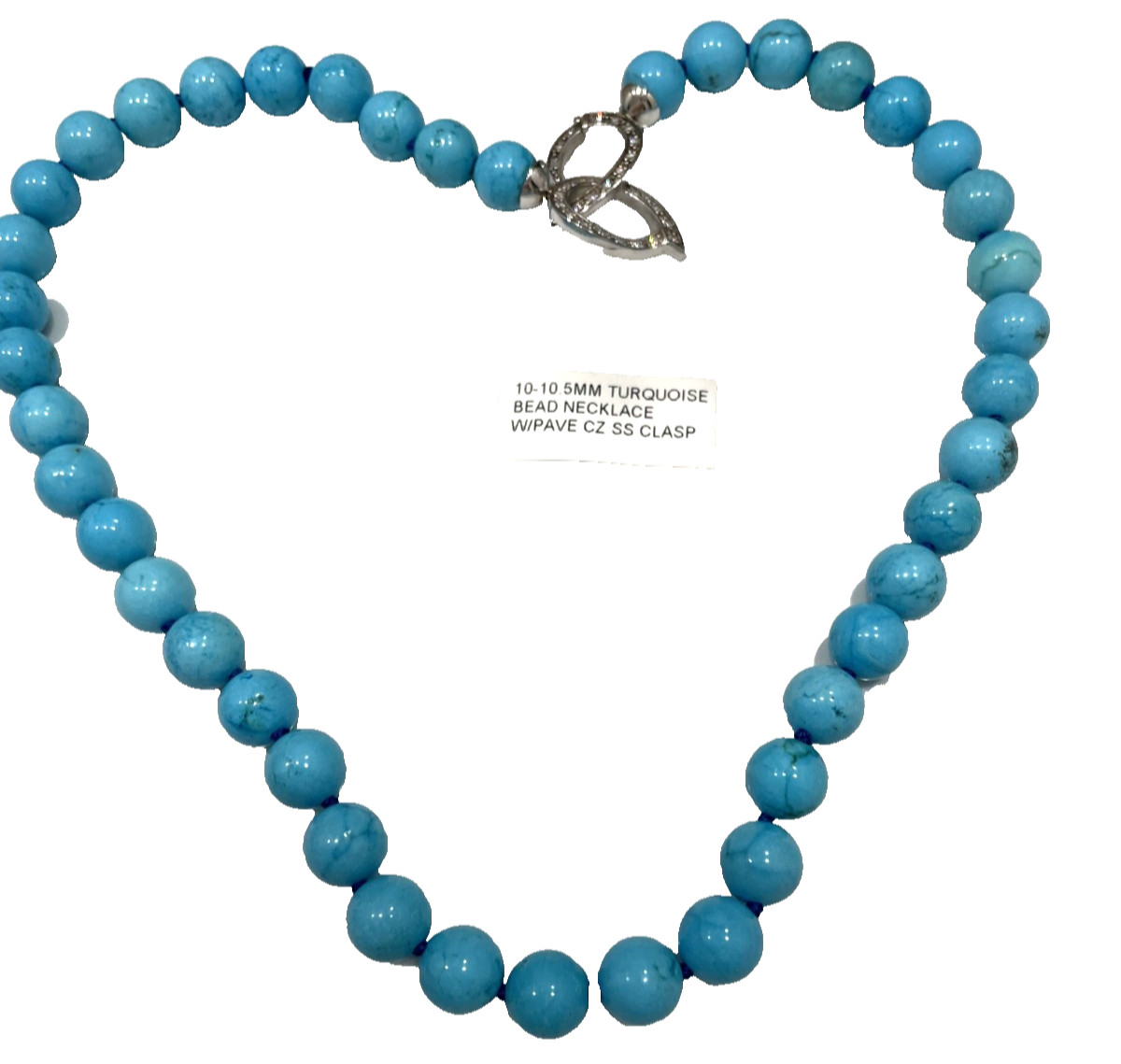 10-10.5MM TURQUOISE NECKLACE W/STERLING SILVER CLASP & PAVE CZ