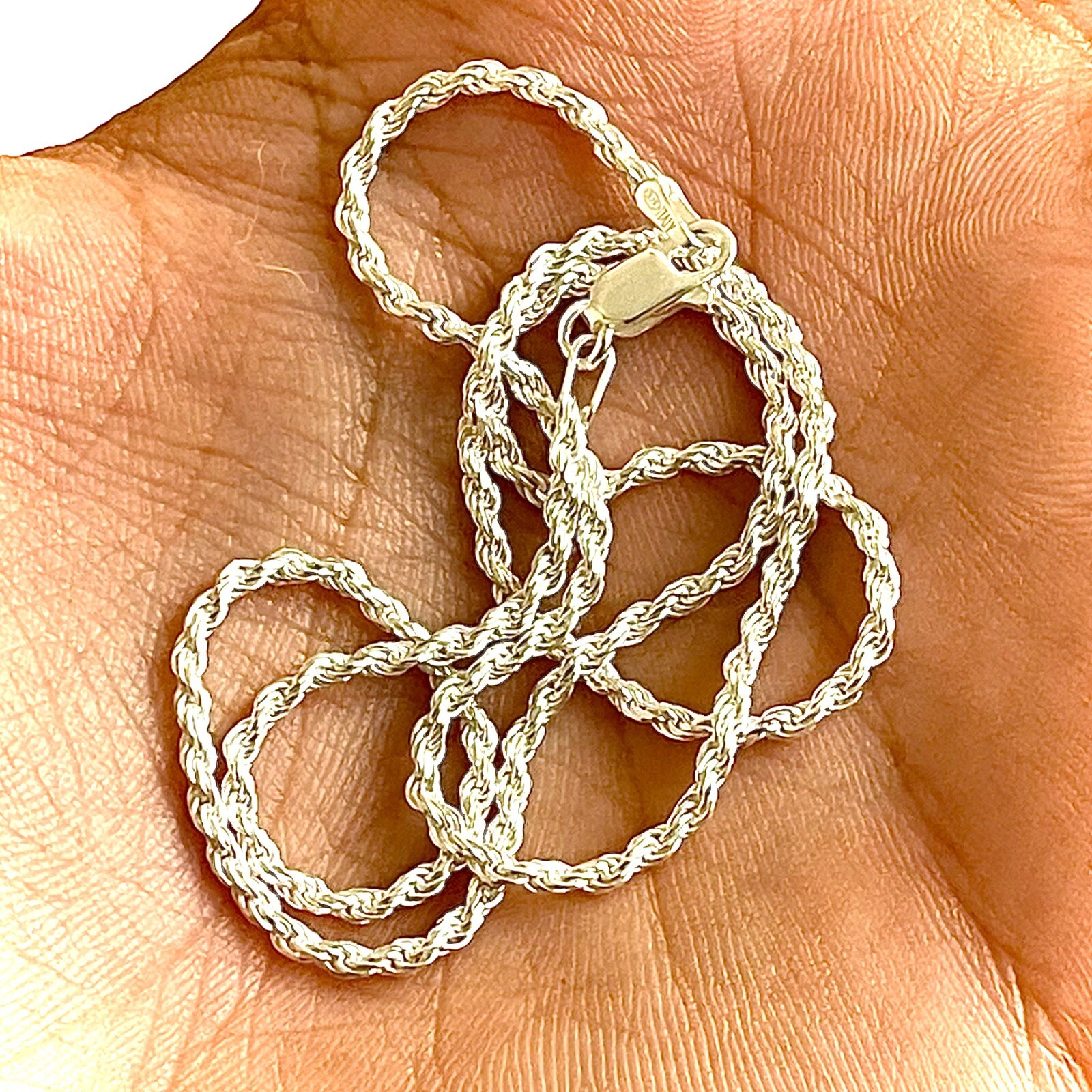 Italy Sterling Silver 925 Diamond Cut Rope Chain Necklace 2MM Free Shipping Gift