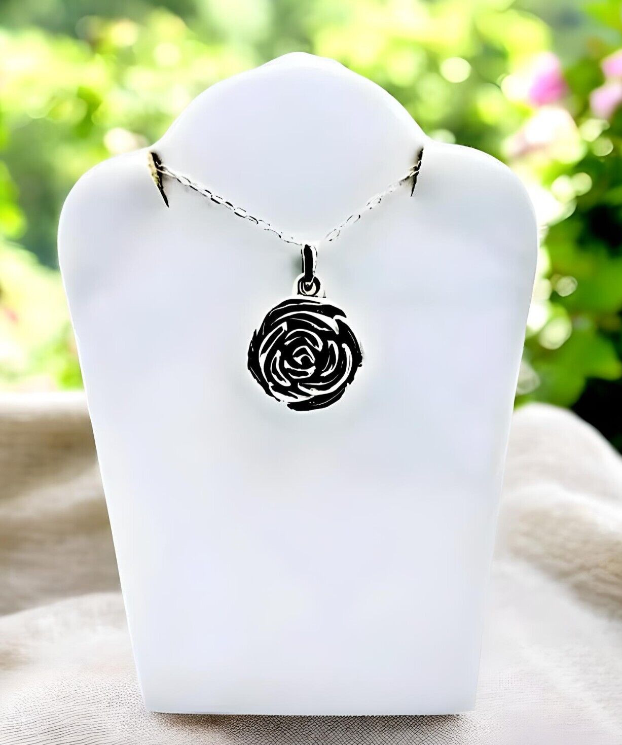 925 Sterling Silver Rose Pendant, Lightweight Charm, Chain Sold Separately 1383