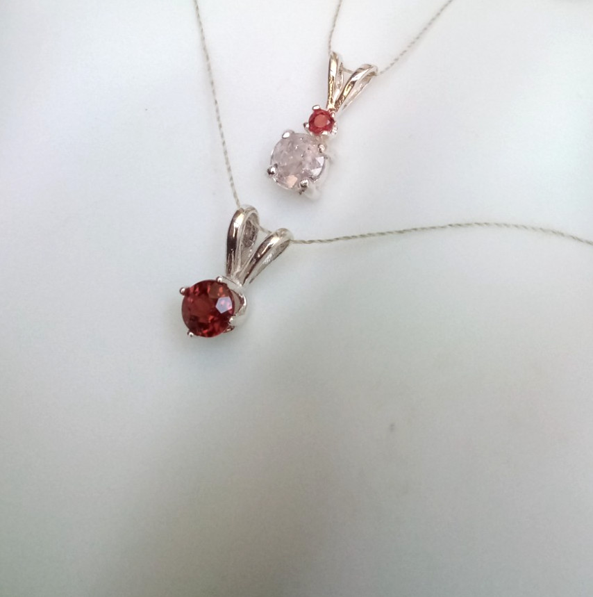 Two Pendant Set Natural Small Gemstones Very Light Pink Ceylon Sapphire Garnet