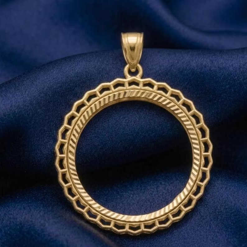 Without Chain Coin Bezel Frame 14K Yellow Gold Plated Handmade Handmade Necklace