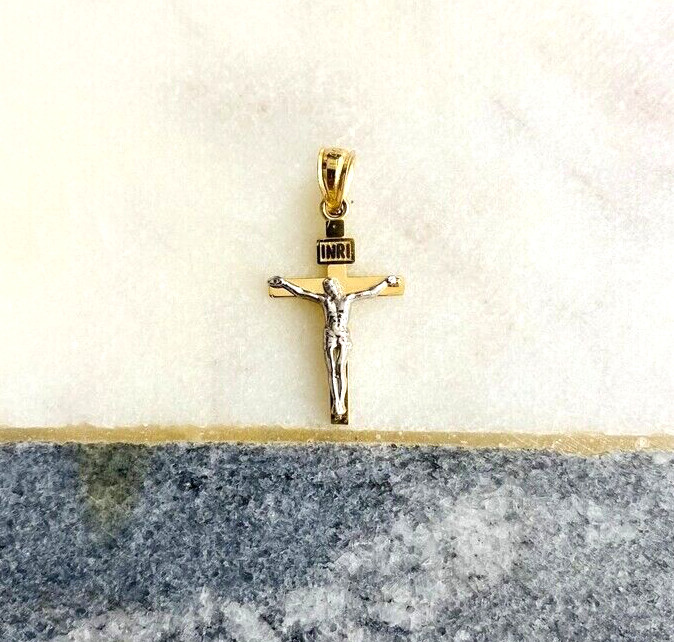 14k Solid Gold Jesus Christ Cross, 14k Real Gold 25mm x 12mm Crucifix – PT45