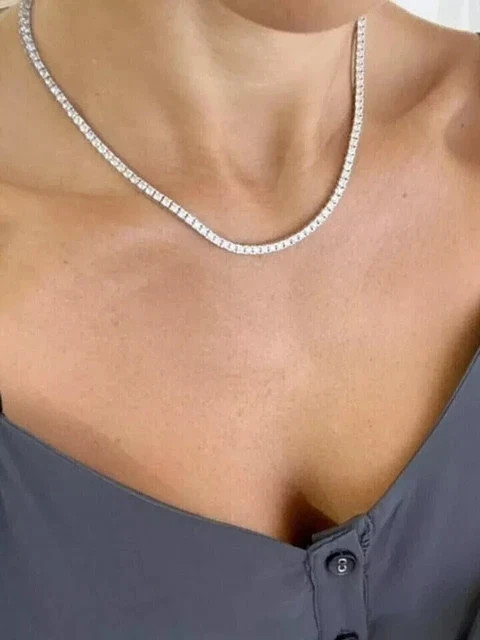 12 Ct Round Cut Diamond Tennis Necklace 18″ 14K White Gold Plated