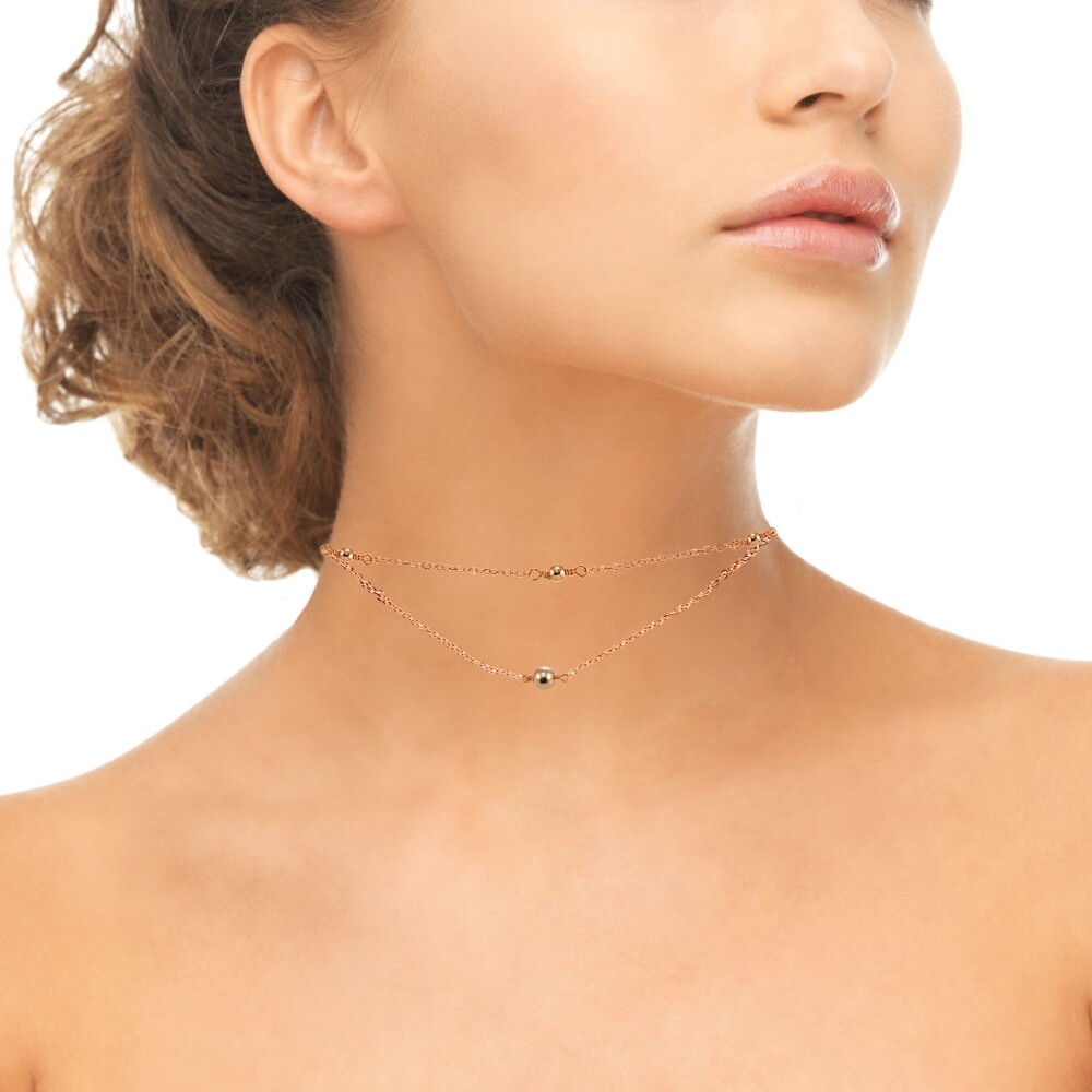 Polished Ball Layered Choker Necklace in Rose Gold Plated Sterling Silver