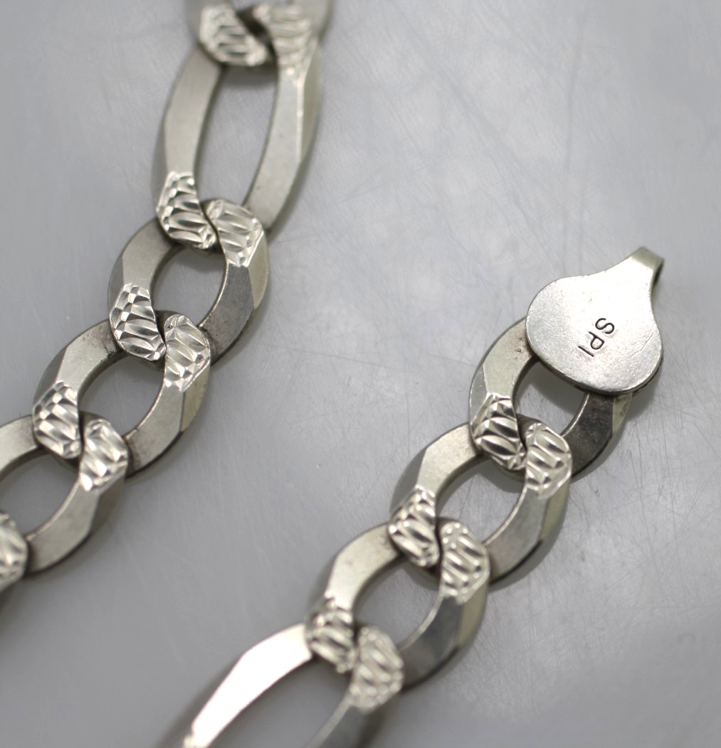 Sterling Silver 925 Figaro 9mm chain link necklace 30″ bracelet 8.5″ Italy SPI