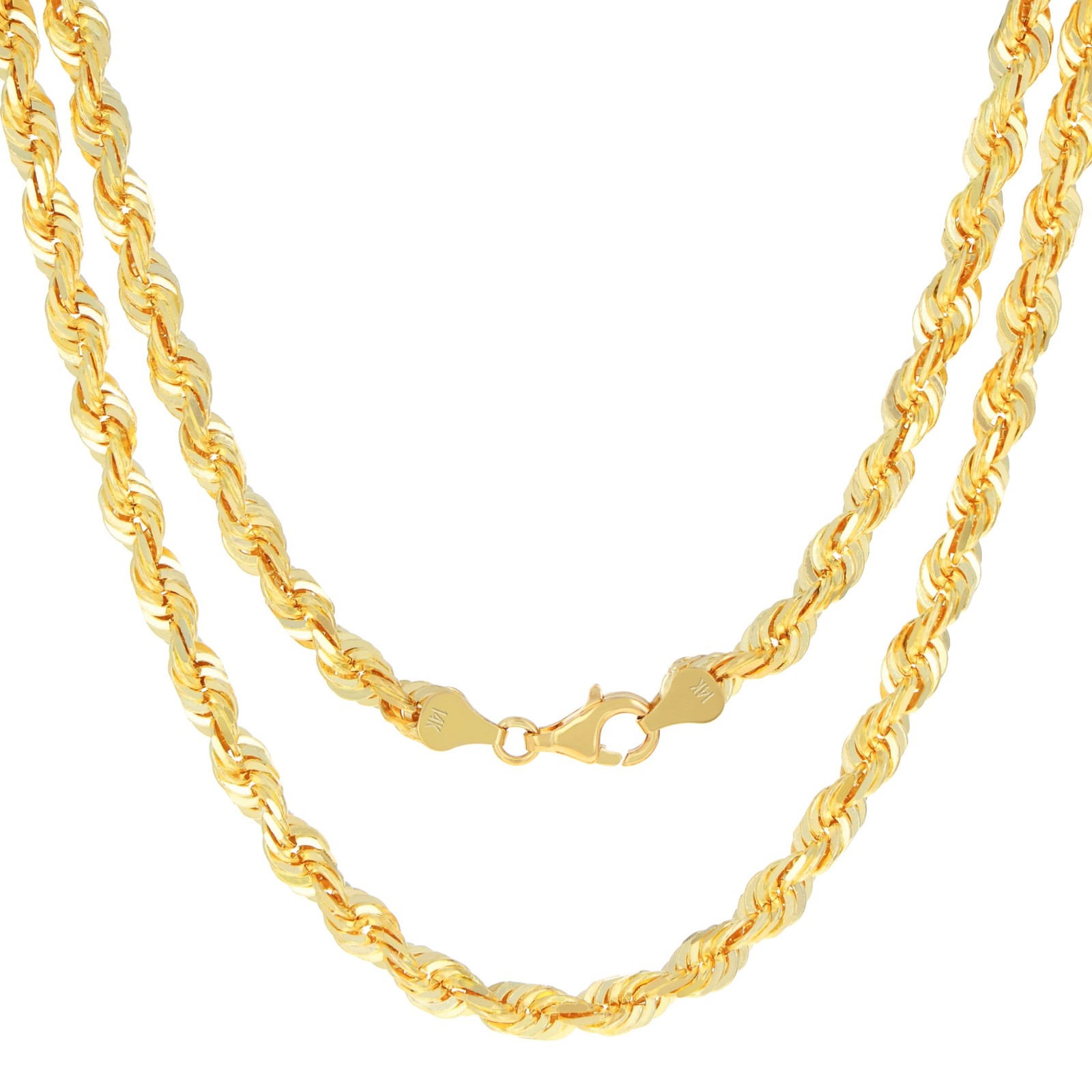 14K Yellow Gold 1mm-10mm Diamond Cut Rope Chain Necklace Mens Women 18″- 28″