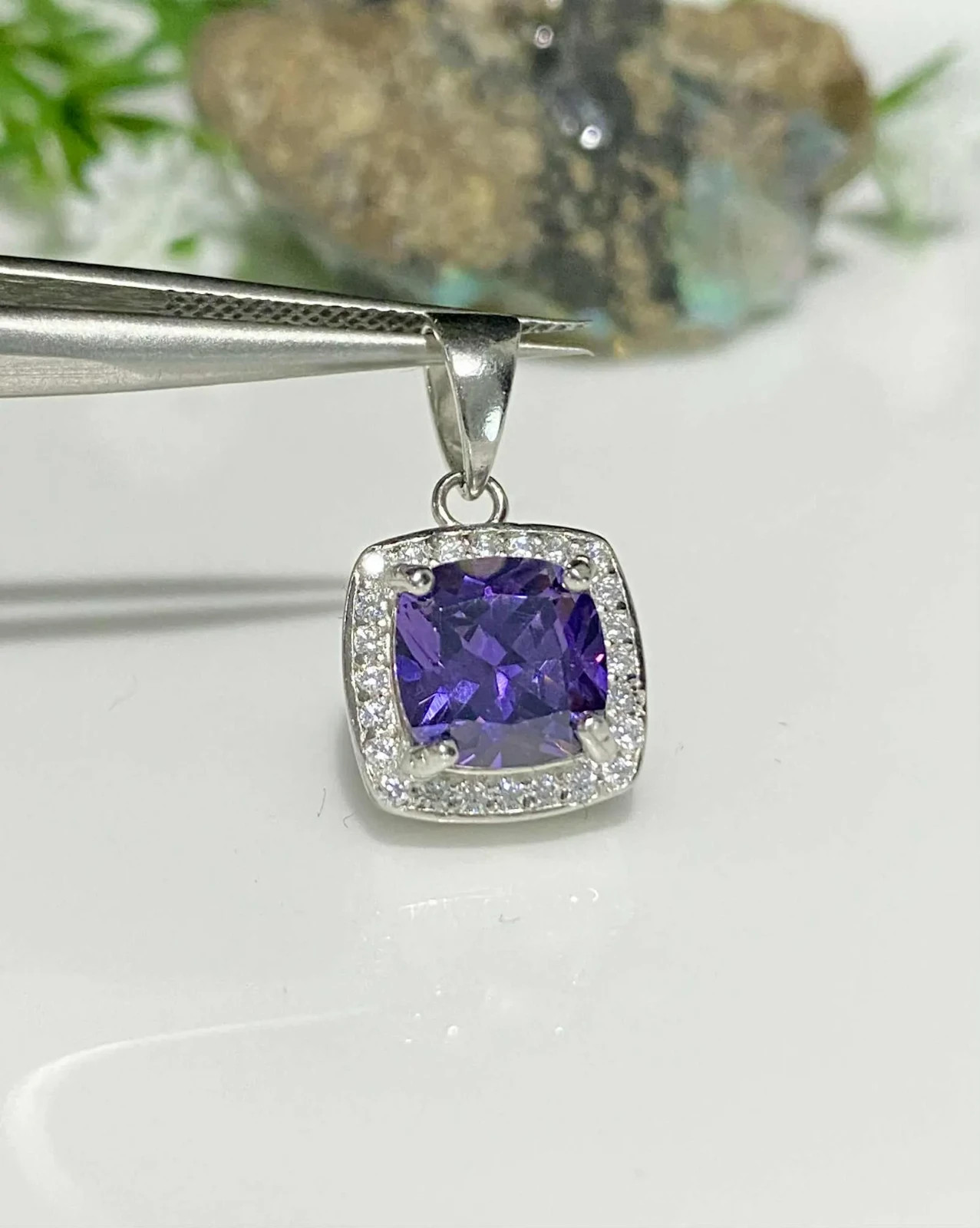 3.50 Ct Cushion Cut Natural Sapphire Diamond Gorgeous Pendant 14K White Gold