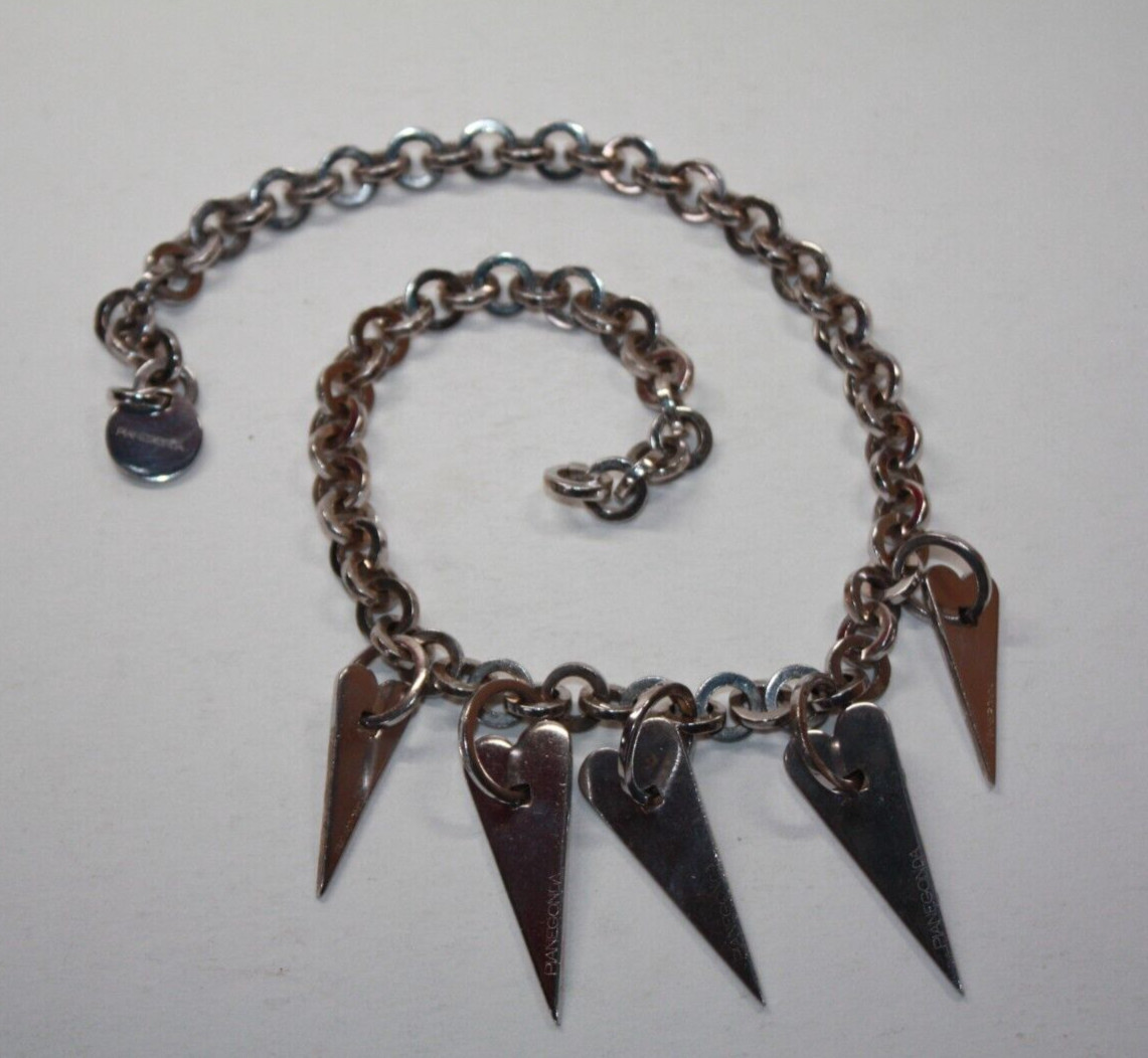 HTF! Pianegonda Sterling Silver “Love Sick” 5 Heart Chain Link Necklace [044GRA]