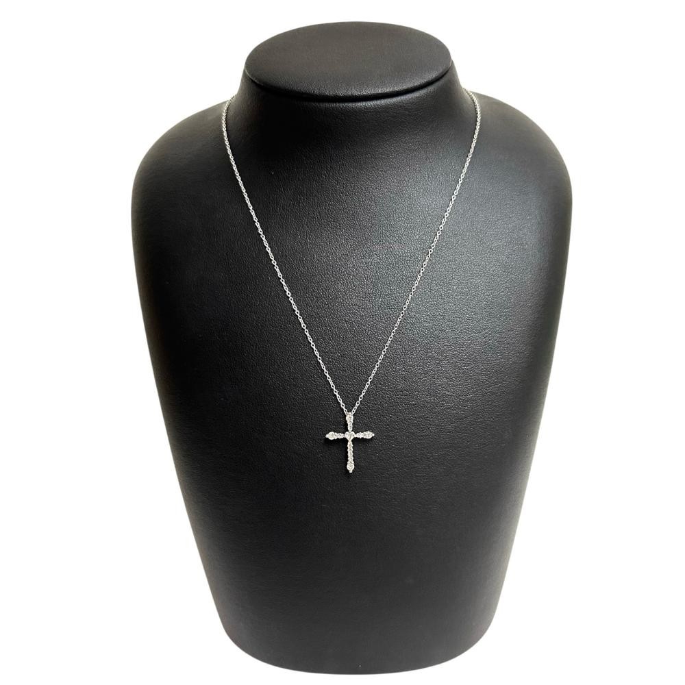 AHKAH cross diamond 0.33ct in total Necklace K18WG white gold 3.2g 17.3″ Women