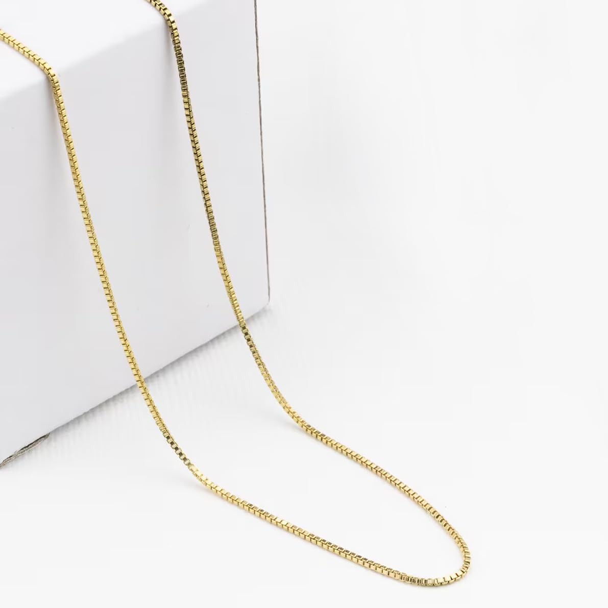 Box Chain Necklace for Women | 14K Gold-Plated 0.8mm Thin Box Chain Necklace 22
